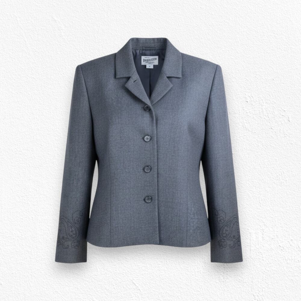 90s Vintage Pendleton Gray Embroidered Sleeve Wool Boxy Blazer Jacket Size 14